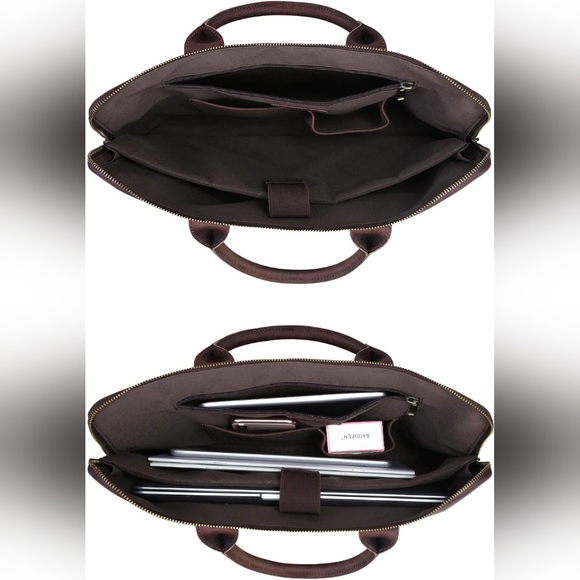 S-ZONE MEN'S BUFFALO LEATHER MESSENGER BAG SATCHEL 15.6 INCHES LAPTOP BRIEFCASE - Picture 6 of 9